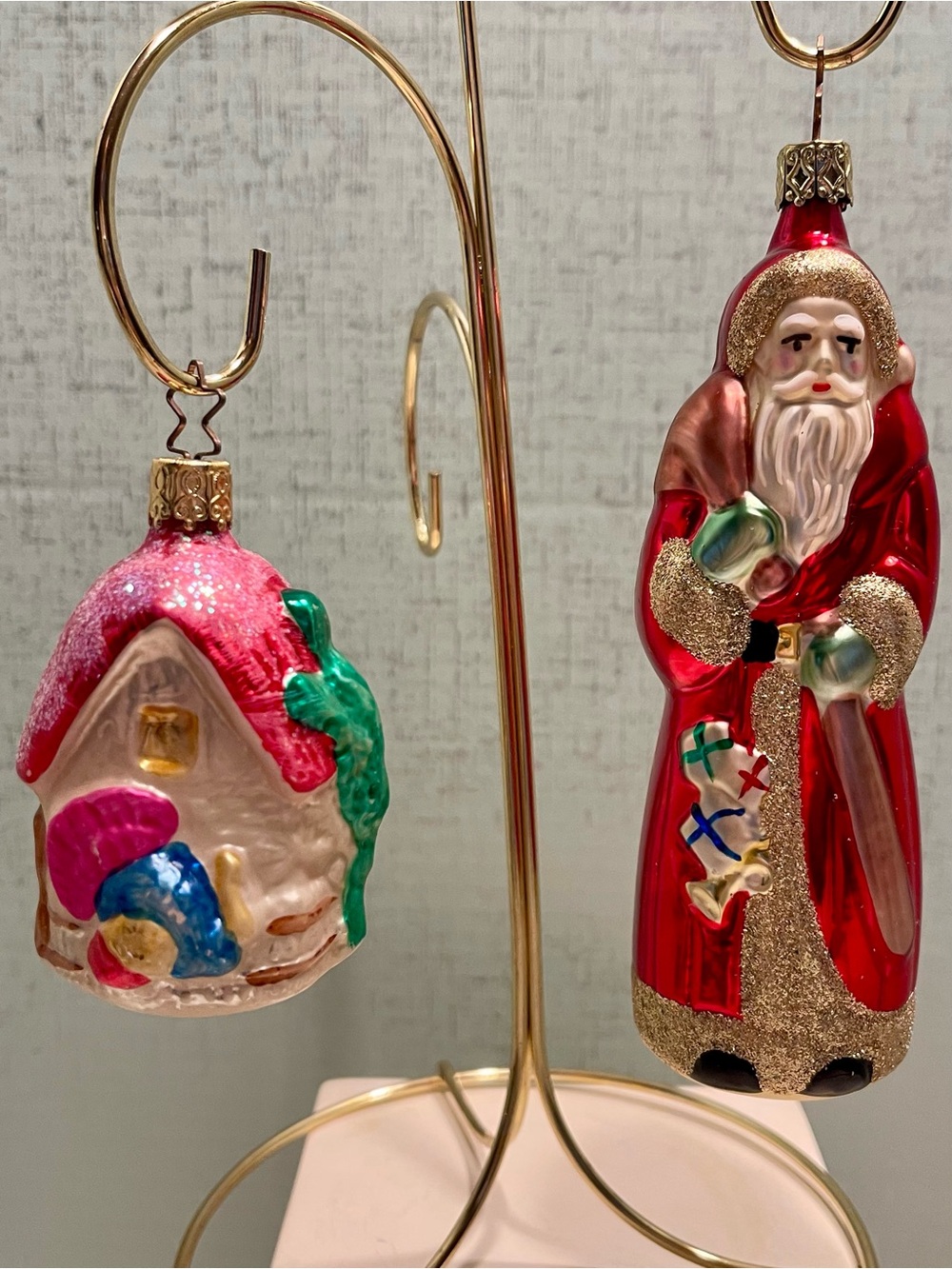 VINTAGE CHRISTOPHER RADKO  Glass Santa and Cottage Holiday Ornaments Bundle